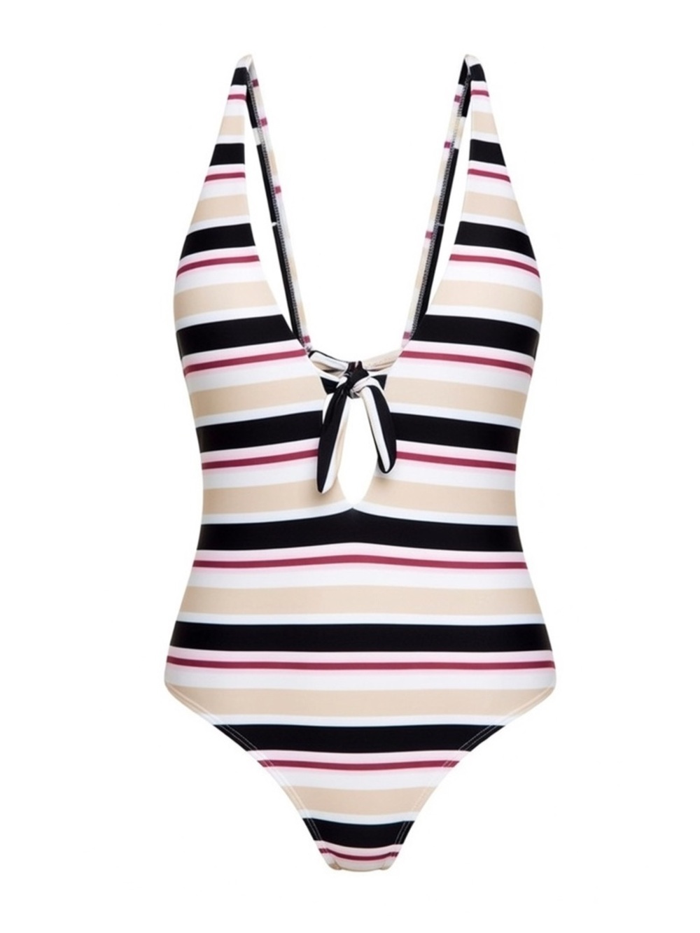 6 Shore Road Designer Striped One Piece Swimsuit XS Plunging Low Cut Adjustable